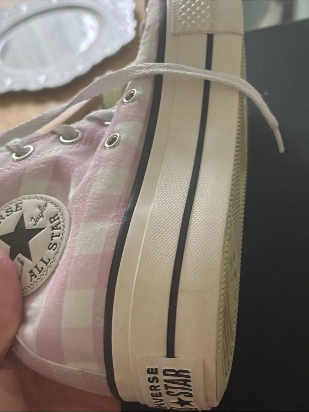 Converse Pink Gingham Chuck Taylor All Star High-Top Sneakers - Picture 5 of 6